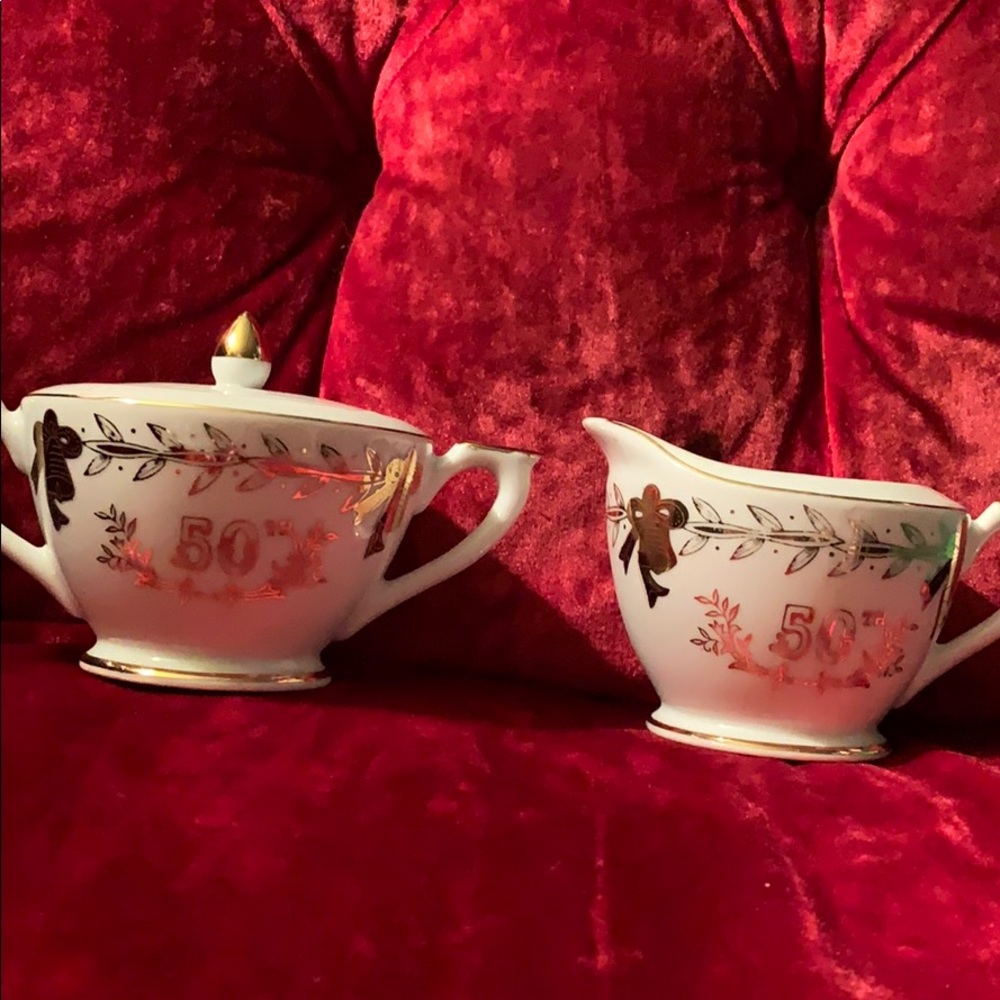 Vintage Lefton 50Th Anniversary creamer sugar set